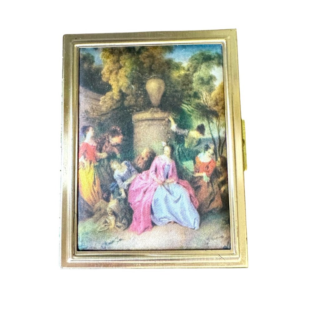 Vintage Metal Foldout Photo Compact Case